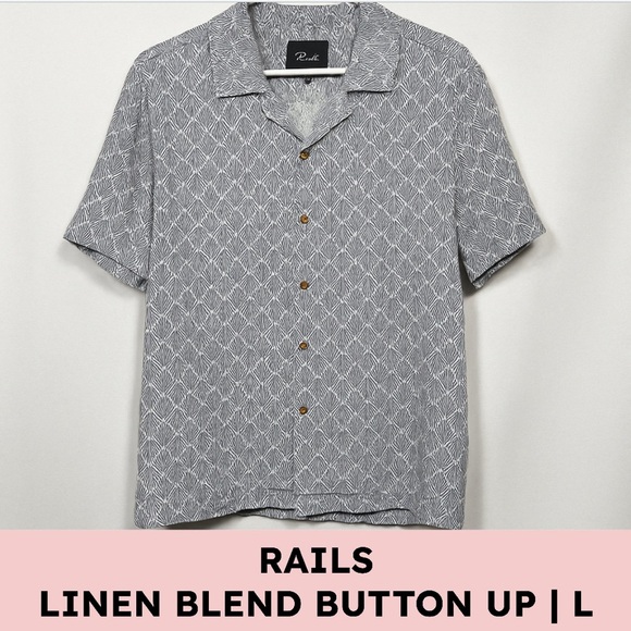Rails Linen Rayon Camp Collar Button Shirt Abstract Print Vacationcore L Gray - Picture 1 of 12